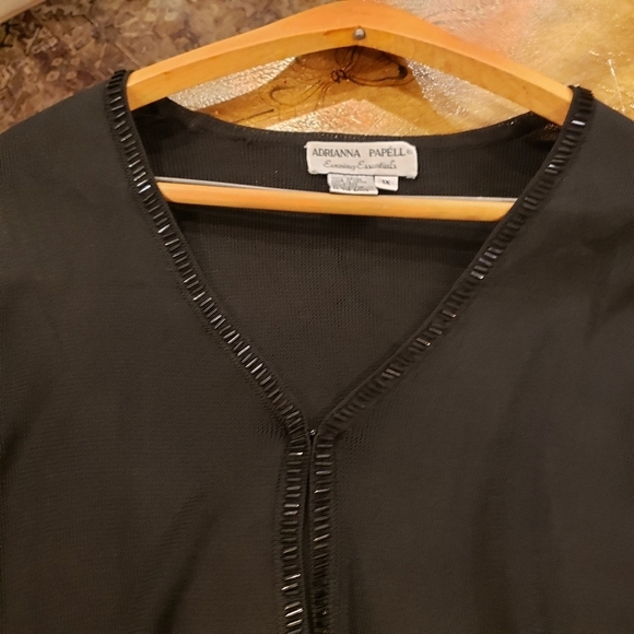 NWT Adrianna Papell Evening Essentials Black Semi-Sheer Beaded Cardigan Size 1X - Picture 6 of 7